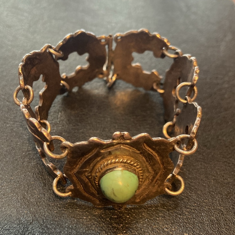 Vintage Taxco 980 Sterling Silver Bracelet with Turquoise Cabochon - Picture 8 of 11